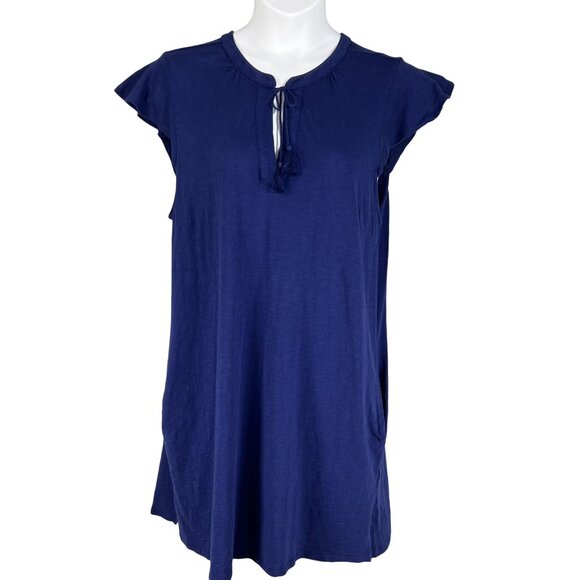 Talbots Womens XL Blue sleeveless Tunic Dress Tassel Tied Pockets Golf Preppy - Picture 1 of 14